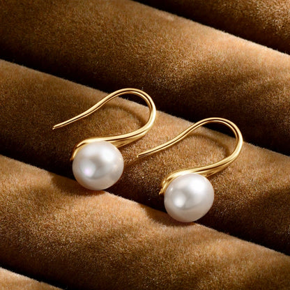 Anziw Elegant Pearl Drop Earrings 8-8.5mm Natural Freshwater Pearl Hook Earrings For Women Classic Wedding Jewel 14K Gold Fille
