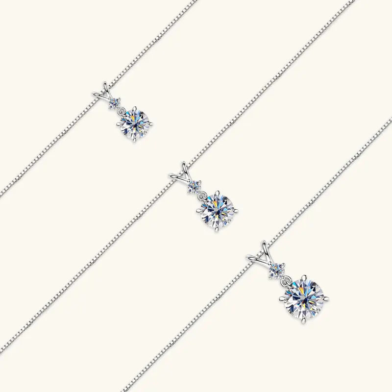 Anziw 1CT 2CT 3CT Moissanite Pendant Necklace for Women 925 Silver Adjustable Chain Sparking Two Stones Necklaces Gift Valentine
