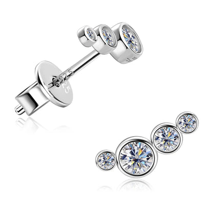 Anziw Earrings Climber with D0.43CT Bezel D Color Moissanite Piercing Studs 100% 925 Silver for Women Jewelry with Certificate