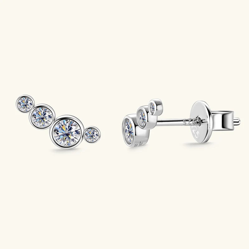 Anziw Earrings Climber with D0.43CT Bezel D Color Moissanite Piercing Studs 100% 925 Silver for Women Jewelry with Certificate