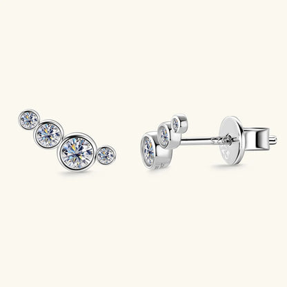 Anziw Earrings Climber with D0.43CT Bezel D Color Moissanite Piercing Studs 100% 925 Silver for Women Jewelry with Certificate