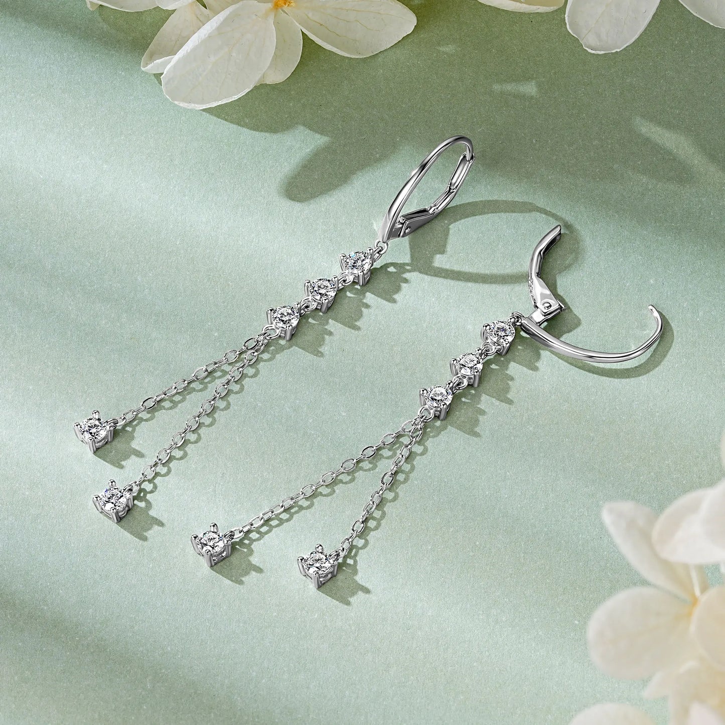 Anziw 6cm Long Tassel 3mm D Moissanite Drop Earrings for Women 925 Sterling Silver Hoop Clip Earrings Wedding Fine Jewelry Gifts