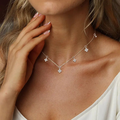 Anziw 2mm Moissanite Pendant Necklace for Women 925 Silver Four Clover Flower Clavicle Necklaces Charm Valentine Gift 2025 Trend