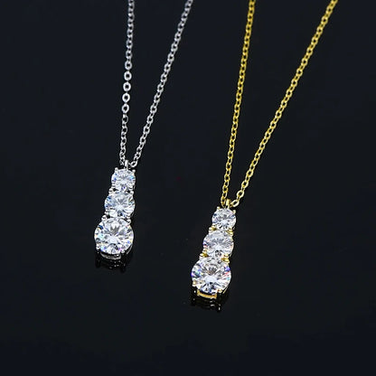 Anziw 925 Silver Necklace 1.80CTW.3 Stones D Color Round Moissanite Pendant Necklace for Women Certified Jewelry 18K Gold Plated