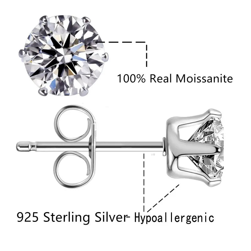 Anziw 3mm-9mm D Round Moissanite Stud Earrings for Women Men Sparking Earrings 925 Silver Hypoallergenic Certified Fine Jewelry