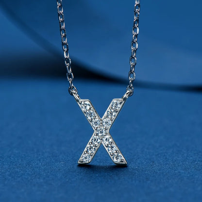 Anziw Initial Moissanite 26 Letter Pendant Necklace for Women Men Real Silver 925 Name Pendant Fine Jewelry Valentine's Day Gift