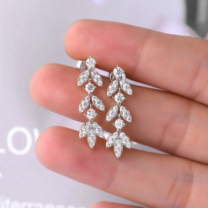ANZIW Real Moissanite Earrings Leaf Chandelier Drop Dangle Long Earrings 925 Silver Piercing Studs for Women Cute Jewelry Korean