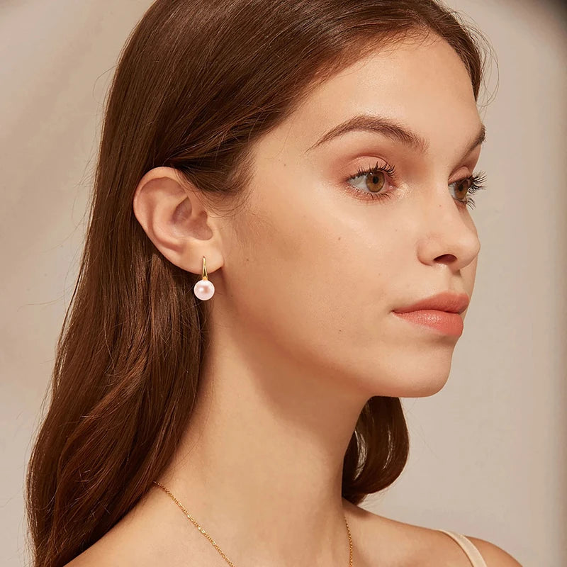 Anziw 8-8.5mm Natural Freshwater Pearl Drop Hook Earrings For Women Elegant Wedding Engagement Earrings 14K Gold Fille Jewelry
