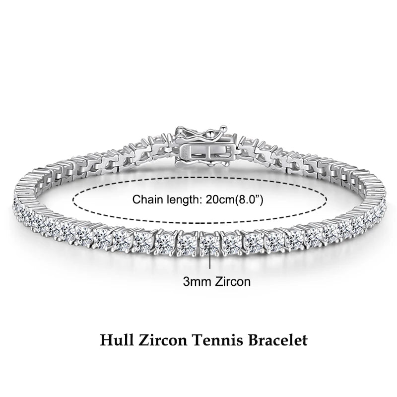 Anziw 925 Sterling Silver Plated 14K Gold Tennis Bracelet 3mm 5mm D VVS1 Round Moissanite Bracelets for Women Men Couples Gifts