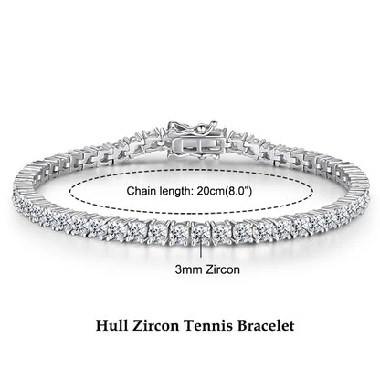 Anziw 925 Sterling Silver Plated 14K Gold Tennis Bracelet 3mm 5mm D VVS1 Round Moissanite Bracelets for Women Men Couples Gifts