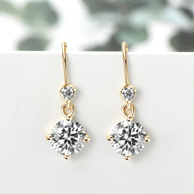 Anziw Hook Earrings Real 925 Silver 6.5mm 1ct Round Moissanite Drop Dangle Earring Certified Wedding Jewelry for Women Gift