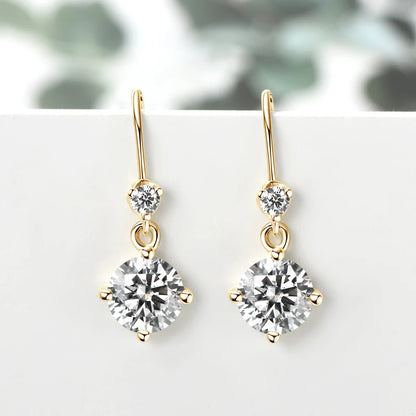 Anziw Hook Earrings Real 925 Silver 6.5mm 1ct Round Moissanite Drop Dangle Earring Certified Wedding Jewelry for Women Gift