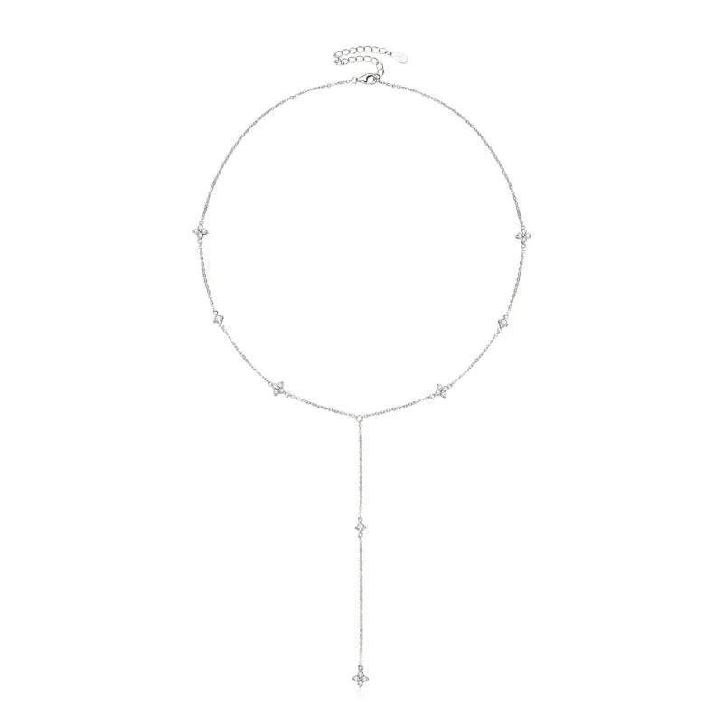 Anziw Moissanite Long Tassel Pendant Necklace 925 Silver Four Clover Flower Y Chain Necklace for Women Valentine Gift Trend 2024