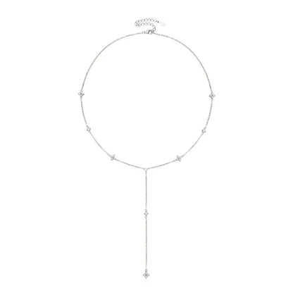 Anziw Moissanite Long Tassel Pendant Necklace 925 Silver Four Clover Flower Y Chain Necklace for Women Valentine Gift Trend 2024