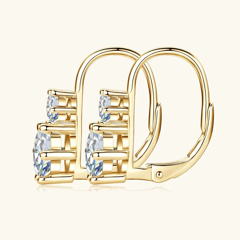 Anziw 2.60cttw. 6.5mm D Moissanite Drop Hoop Earrings for Women Real 925 Silver Two Stones Clip Earrings 2025 Trend Fine Jewelry