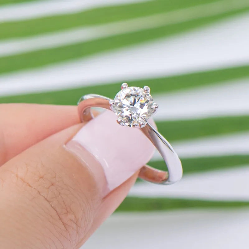 Anziw Classic 0.5ct 1.0ct D Color Moissanite Diamond Wedding Rings For Women S925 Sterling Silver Engagement Bands Fine Jewelry