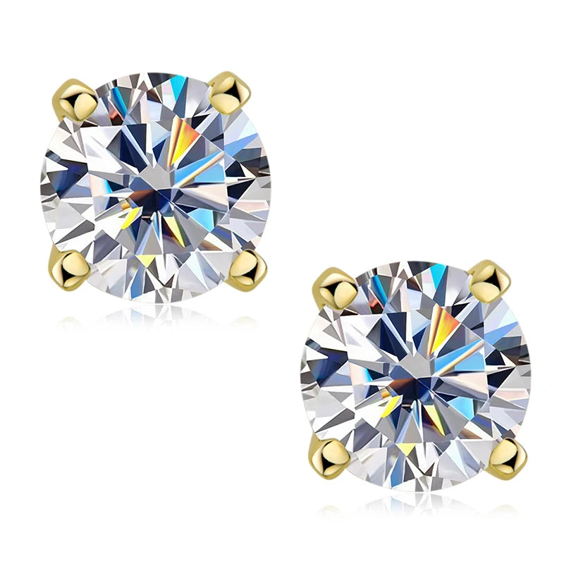 Anziw 100% 925 Sterling Silver Gold Stud Earrings 6.5mm D Color Moissanite 4 Claw Earrings Classic Jewelry for Women Girl Gift