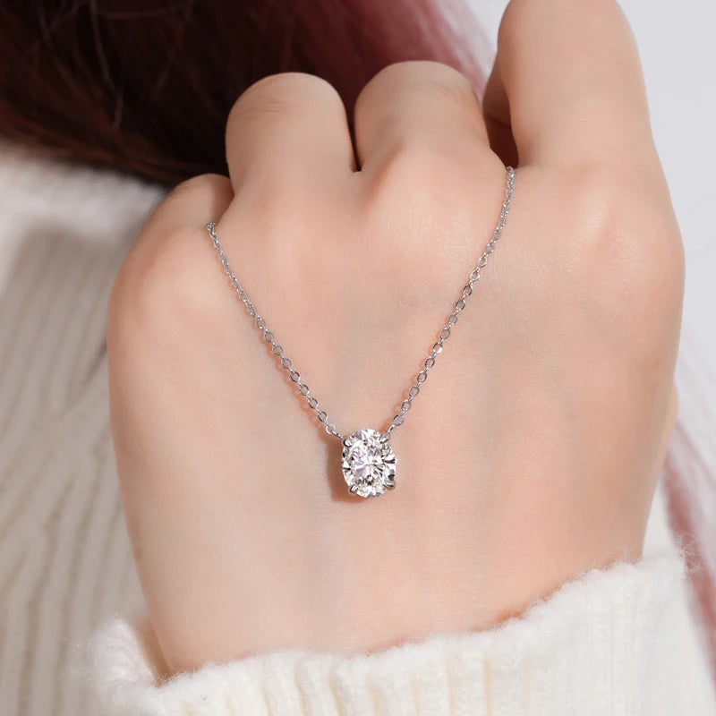 Anziw 2.0CT Oval Cut D Moissanite Solitaire Pendant Necklace for Women 925 Silver Adjustable Chain Certified Fine Jewelry Gifts