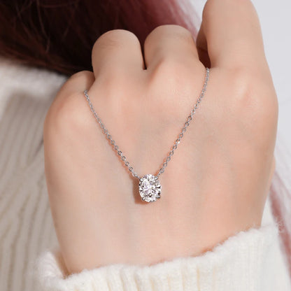 Anziw 2.0CT Oval Cut D Moissanite Solitaire Pendant Necklace for Women 925 Silver Adjustable Chain Certified Fine Jewelry Gifts