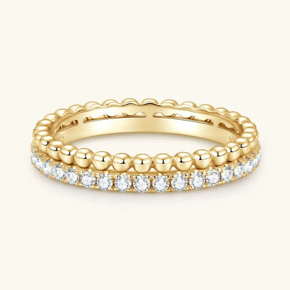 Anziw 1.5mm D Moissanite Half Eternity Ring 925 Sliver Double Hoops Rings Finger Bands for Women Trendy Jewelry Valentine's Gift