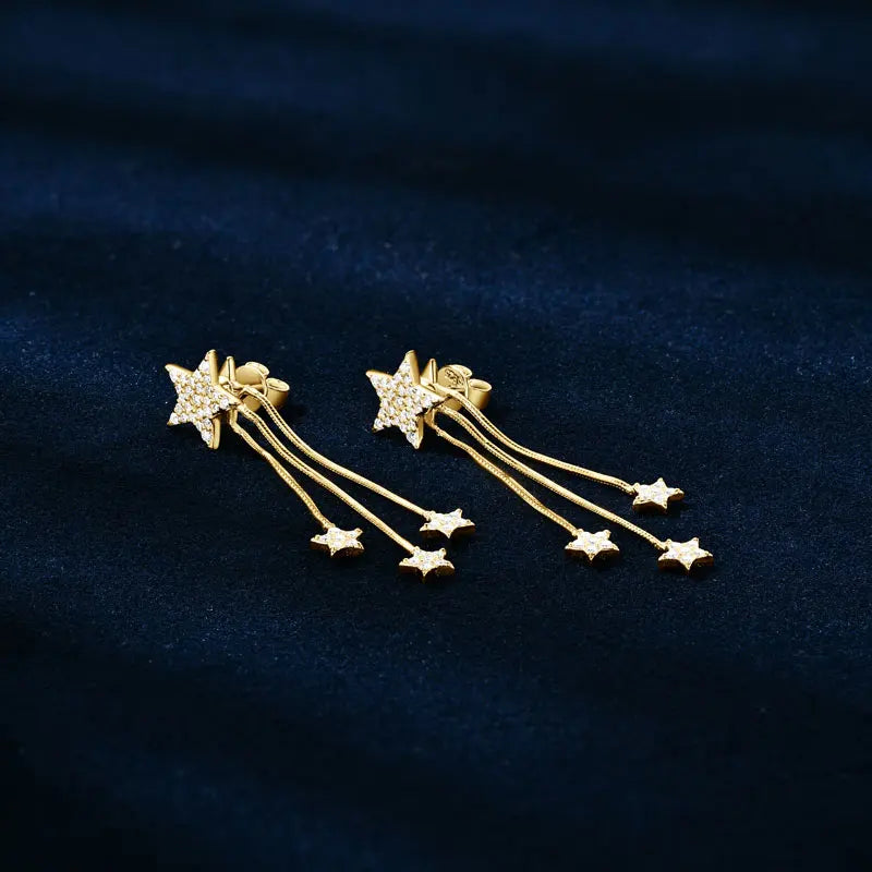Anziw 925 Moissanite Star Tassel Drop Dangle Earrings for Women Real S925 Silver Studs Earrings Certified Fine Jewelry Gift Girl