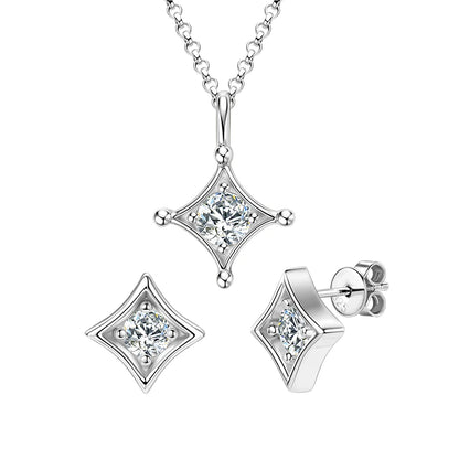 18K Gold Plated 925 Silver 5mm Round Moissanite Jewelry Set for Women Men Certified Star Pendant Necklace Stud Earrings Set Gift