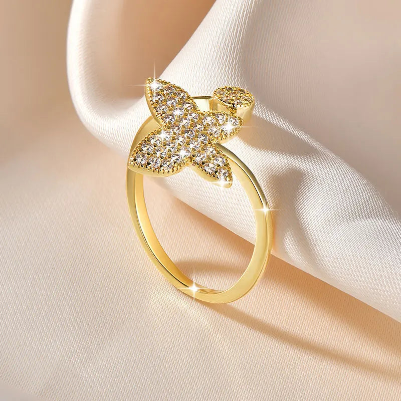 Anziw 14K Gold Filled Exquisite Butterfly Open Rings Micro Inlay Cubic Zirconia Ring for Women Wedding Party 2026 Tendy Jewelry
