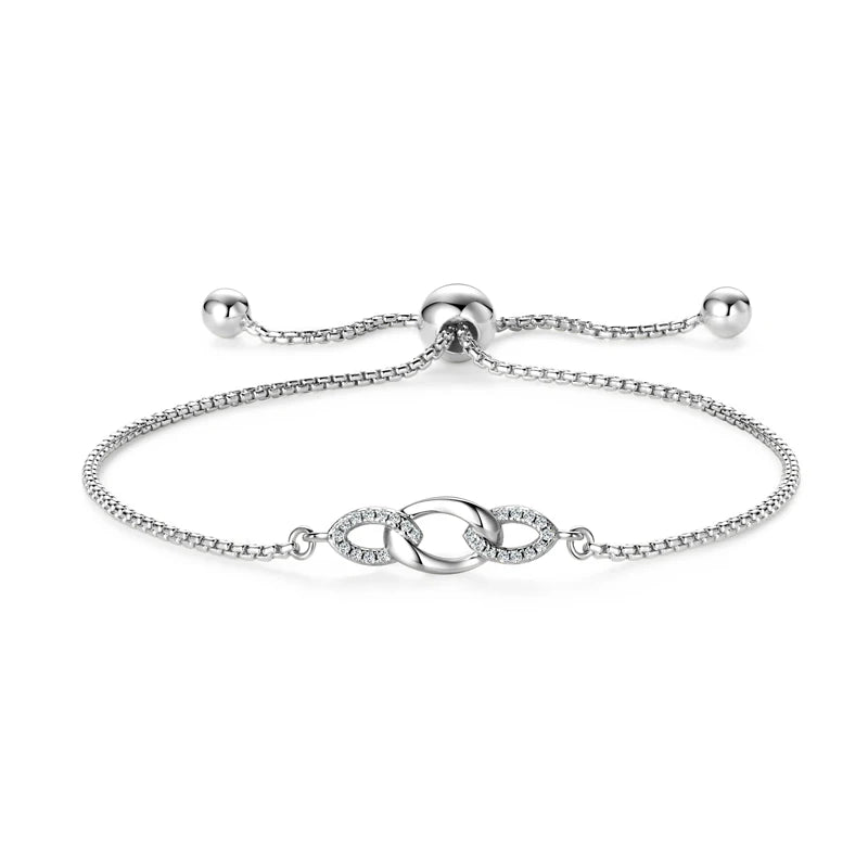 Anziw S925 0.8mm Moissanite Bracelet 24cm Stretch Adjustable Chain 925 Silver Circle Bracelet for Women Trendy Hand Jewelry Gift