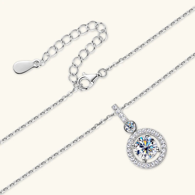 Anziw 925 Sterling Silver Pendant Necklace Moissanite 6.5mm 1.33CTW. Round Cut Birthday Party Valentine Day Gift Women Jewelry