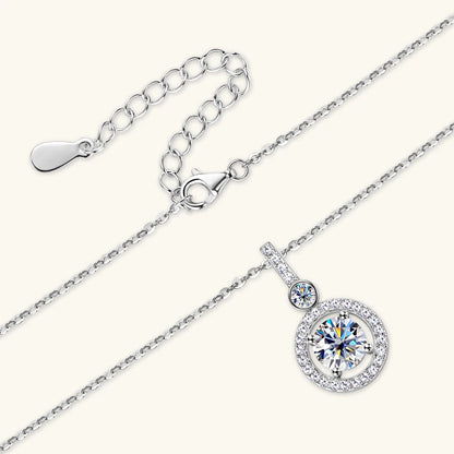 Anziw 925 Sterling Silver Pendant Necklace Moissanite 6.5mm 1.33CTW. Round Cut Birthday Party Valentine Day Gift Women Jewelry