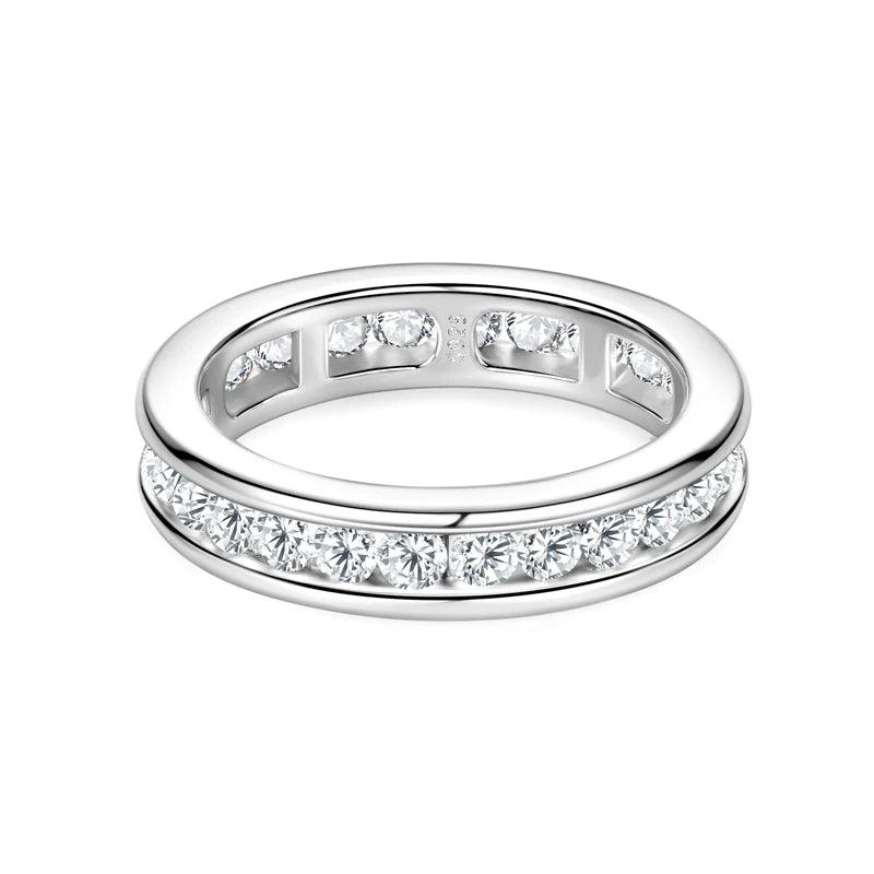 Anziw 2.5mm Full Eternity Band Moissanite Ring Real 925 Sliver for Women Trendy Wedding Engagement Finger Jewelry & Certificate
