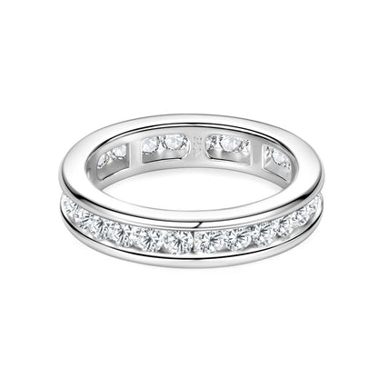 Anziw 2.5mm Full Eternity Band Moissanite Ring Real 925 Sliver for Women Trendy Wedding Engagement Finger Jewelry & Certificate