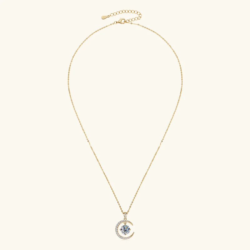 Anziw 8mm 2.0CT D Moissanite Sun Crescent Pendant Necklaces For Women 925 Silver Adjustable Chain Charm Certified Jewelry Gifts