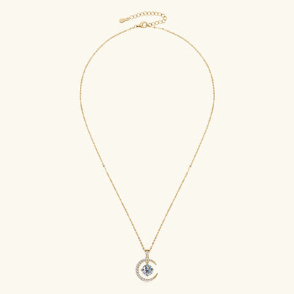 Anziw 8mm 2.0CT D Moissanite Sun Crescent Pendant Necklaces For Women 925 Silver Adjustable Chain Charm Certified Jewelry Gifts