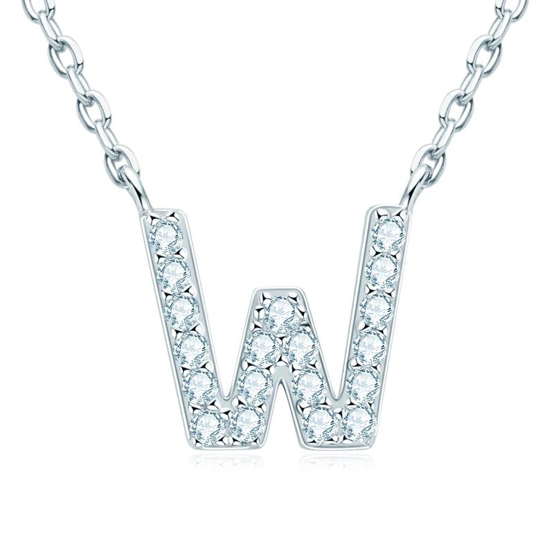 Anziw Initial Moissanite 26 Letter Pendant Necklace for Women Men Real Silver 925 Name Pendant Fine Jewelry Valentine's Day Gift