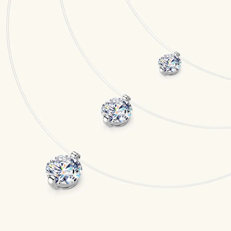Anziw Trendy 3ct 1ct 0.5ct 2ct Moissanite Pendant Necklaces 925 Silver Adjustable Invisible Fish Line for Women Valentines Gift