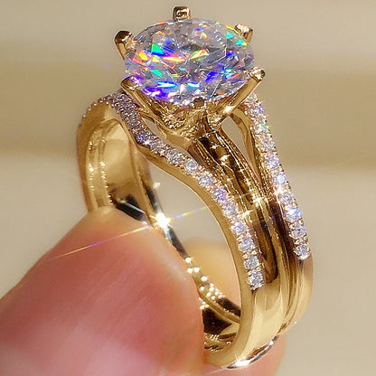 Anziw Gold Color 3.0CT Moissainte Wedding Rings Bridal Sets for Women Classic 2ct Designed Promise Band Engagement Jewelry Gifts