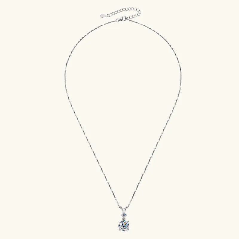 Anziw 1CT 2CT 3CT Moissanite Pendant Necklace for Women 925 Silver Adjustable Chain Sparking Two Stones Necklaces Gift Valentine