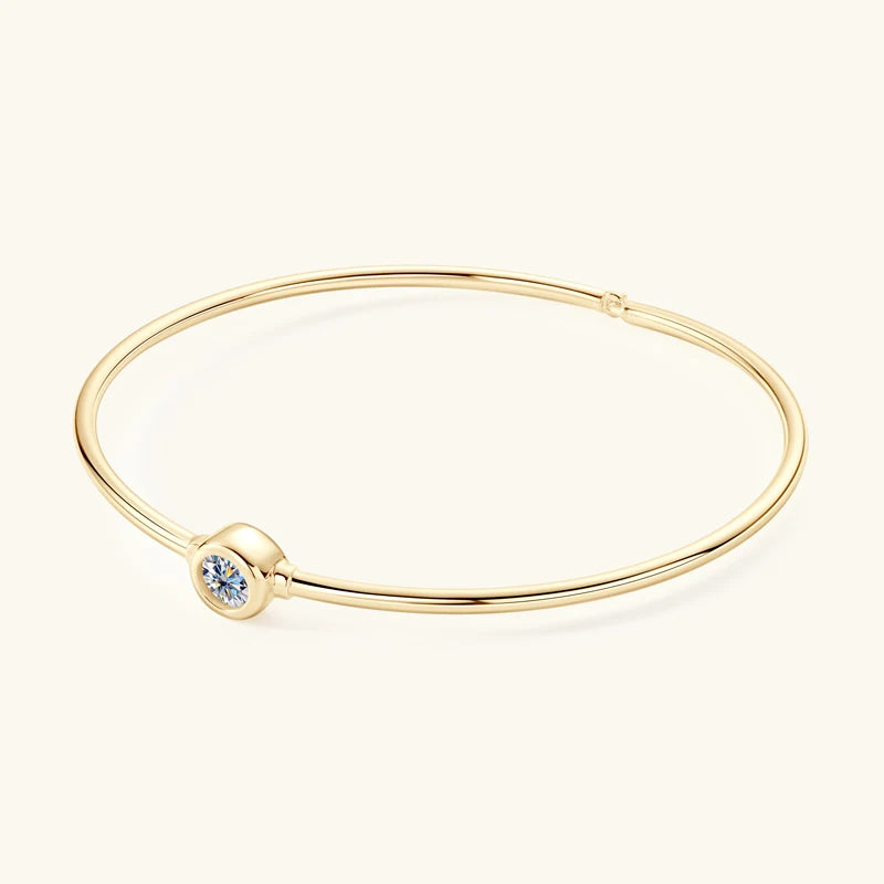 Anziw Simple Bangle 925 Silver 5mm 0.5ct D Color Bezel Moissanite Bangles 14K Gold Plated Hollow Tube Bracelet for Women Jewelry