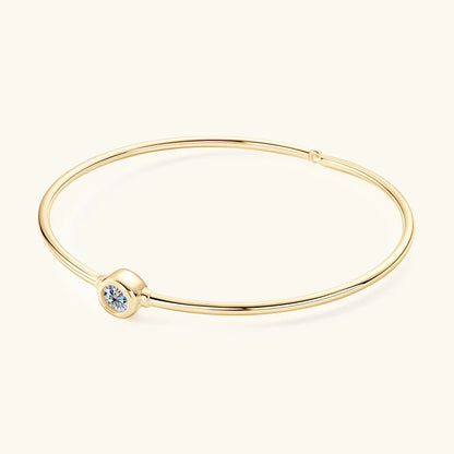 Anziw Simple Bangle 925 Silver 5mm 0.5ct D Color Bezel Moissanite Bangles 14K Gold Plated Hollow Tube Bracelet for Women Jewelry