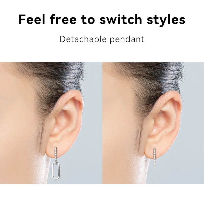 Anziw Paperclip Drop Link Earrings Detachable Hoops for Women Silver 925 Moissanite Huggie Earring Piercing Wedding Jewelry Gift