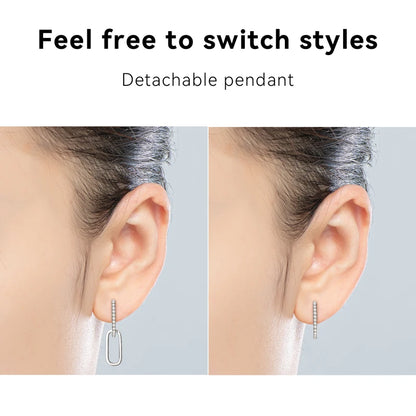 Anziw Paperclip Drop Link Earrings Detachable Hoops for Women Silver 925 Moissanite Huggie Earring Piercing Wedding Jewelry Gift