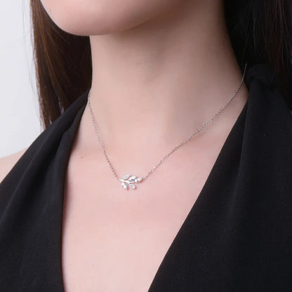 Anziw D0.90CT Marquise Cut Moissanite Leaf Pendant Necklace for Women Adjustable Chain 925 Sterling Silver Lab Diamond 40+5cm