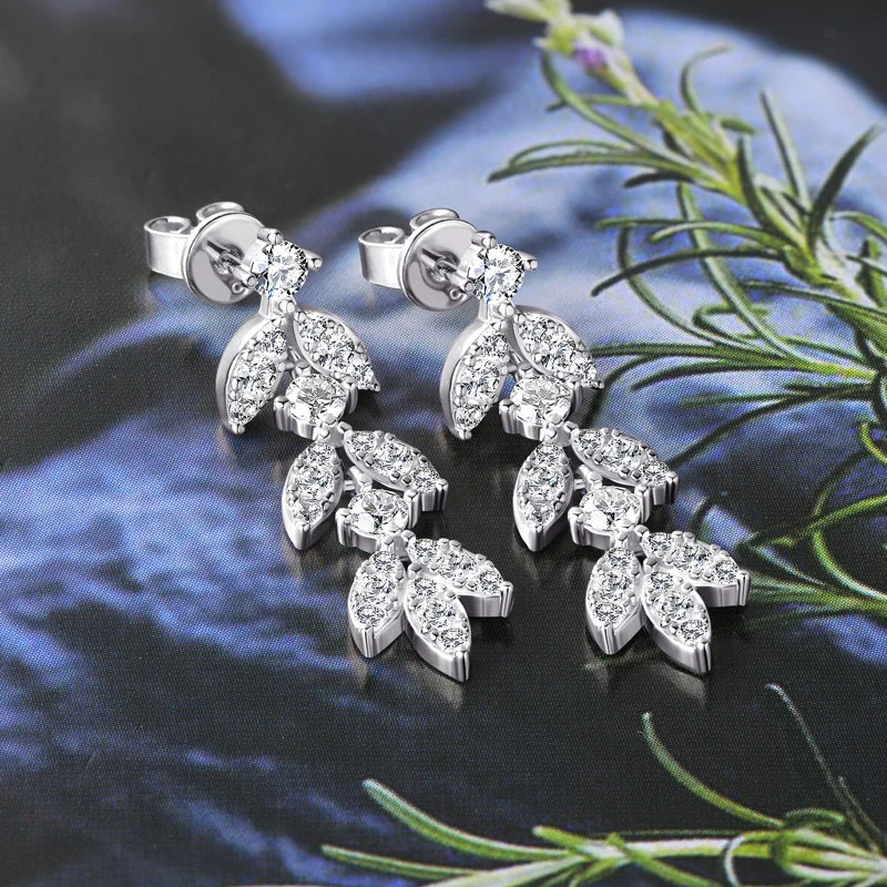 ANZIW Real Moissanite Earrings Leaf Chandelier Drop Dangle Long Earrings 925 Silver Piercing Studs for Women Cute Jewelry Korean