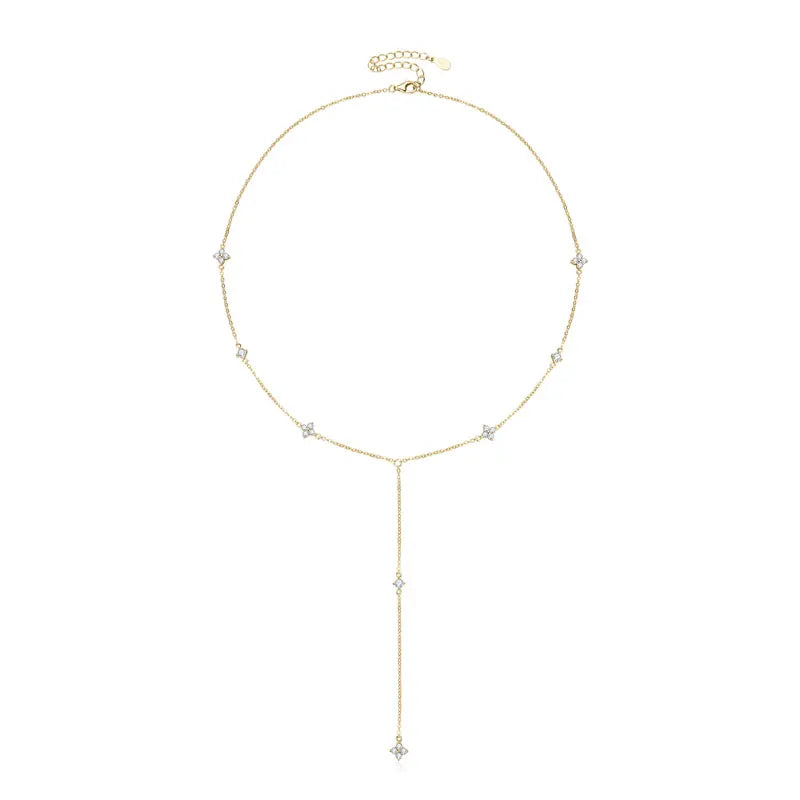 Anziw Moissanite Long Tassel Pendant Necklace 925 Silver Four Clover Flower Y Chain Necklace for Women Valentine Gift Trend 2024