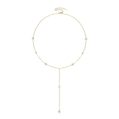 Anziw Moissanite Long Tassel Pendant Necklace 925 Silver Four Clover Flower Y Chain Necklace for Women Valentine Gift Trend 2024