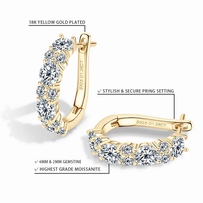 Anziw 2.76CTTW. Moissanite Earrings Luxury 925 Sterling Silver Hoop Stud Earrings for Women Wedding Party 2024 New Jewelry Gifts