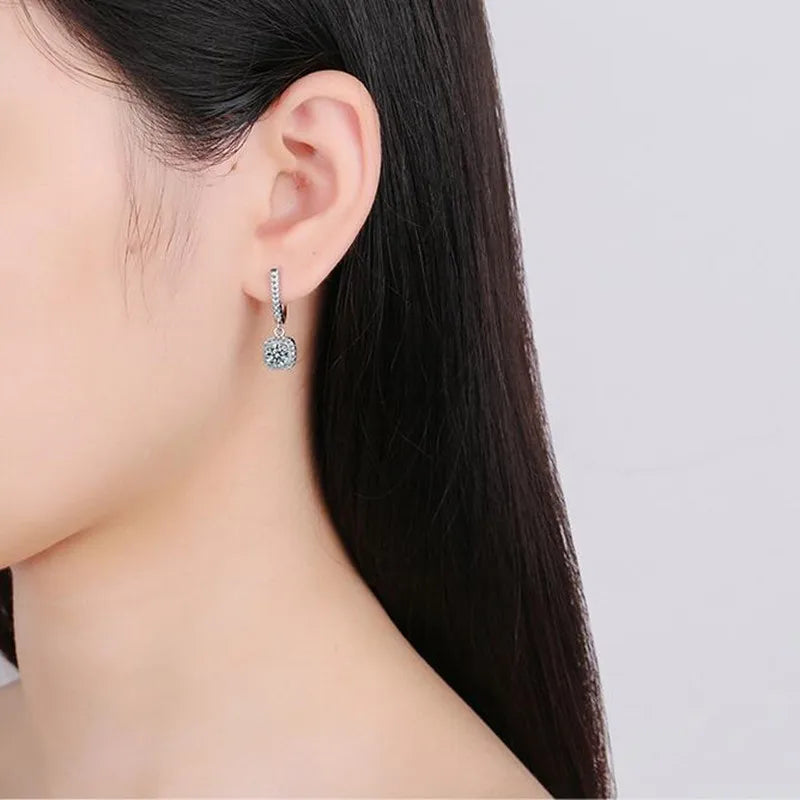 Women's Silver Earrings 2023 Trendy VVS1 Moissanite Hoop Earrings Drop Halo Earrings 925 Sterling Silver Certified Girls Jewelry