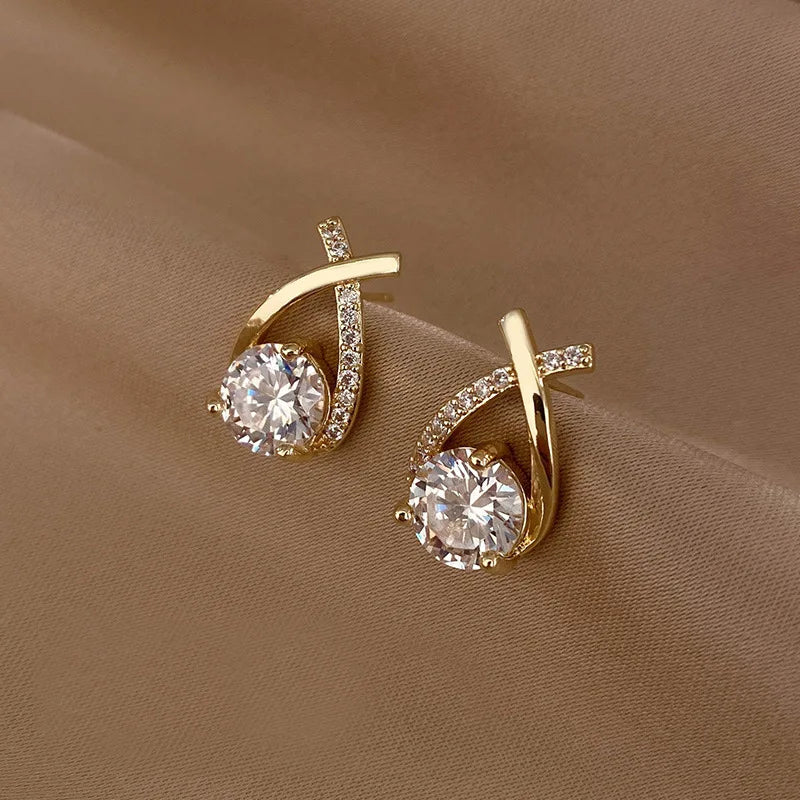 Anziw S925 5MM 0.5CT D Round Moissanite Cross Stud Earrings Real 925 Sterling Silver for Women Sparking Lab Diamond Fine Jewelry