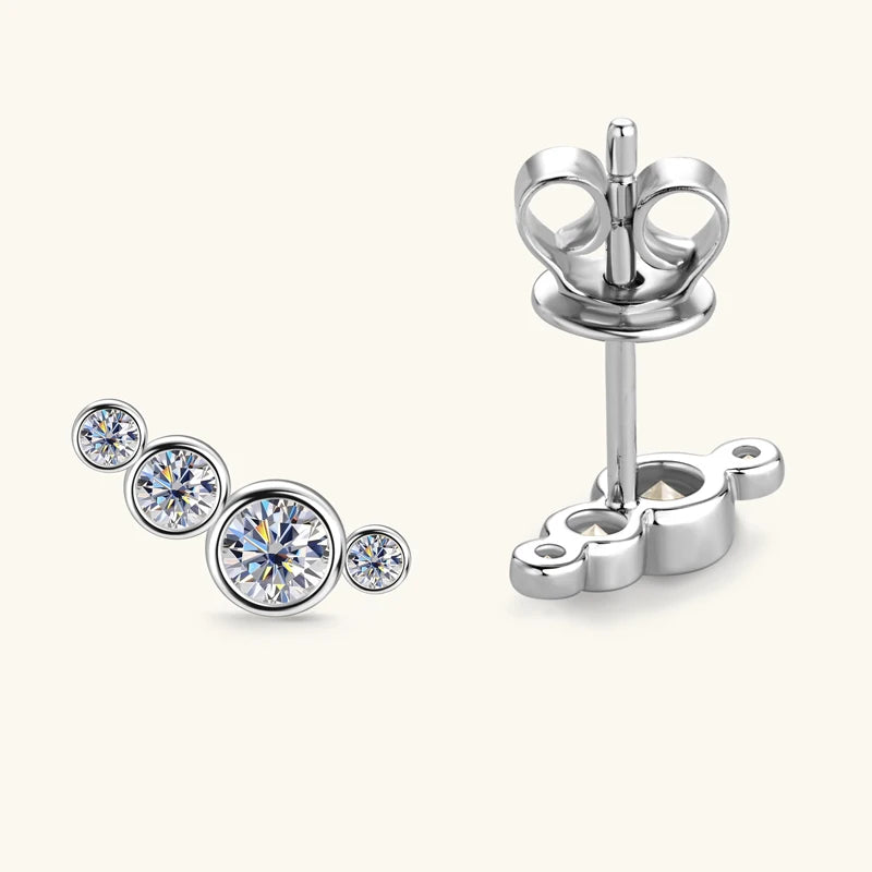 Anziw Earrings Climber with D0.43CT Bezel D Color Moissanite Piercing Studs 100% 925 Silver for Women Jewelry with Certificate
